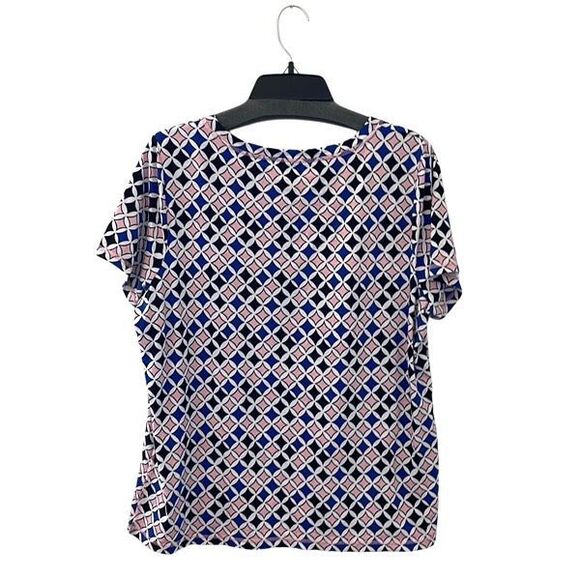 T by Talbots Womens Geometric Short Sleeve Stretch T-Shirt Blue Pink Size 2XP - Picture 3 of 7